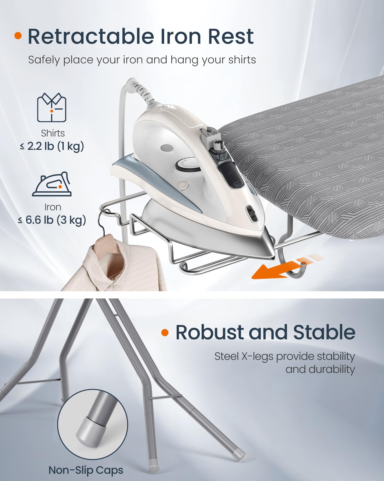 SONGMICS ironing board supports up to 53 lb for heavy garments