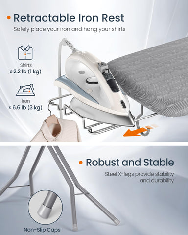 SONGMICS ironing board supports up to 53 lb for heavy garments