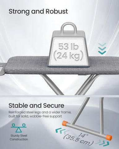 SONGMICS 7-height adjustable ironing board fits different tasks for ergonomic ironing