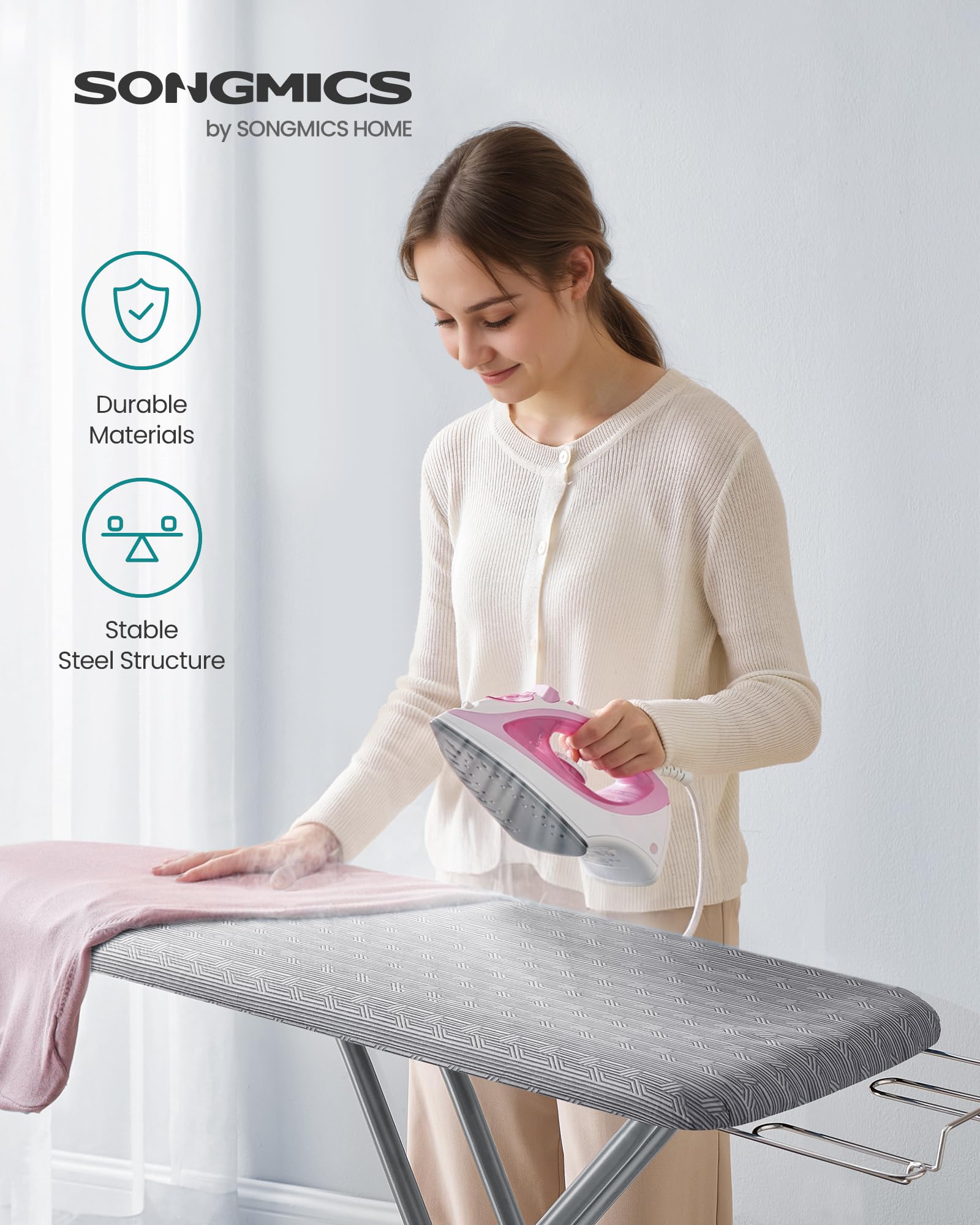 SONGMICS ironing board with 7-height adjustment for comfort