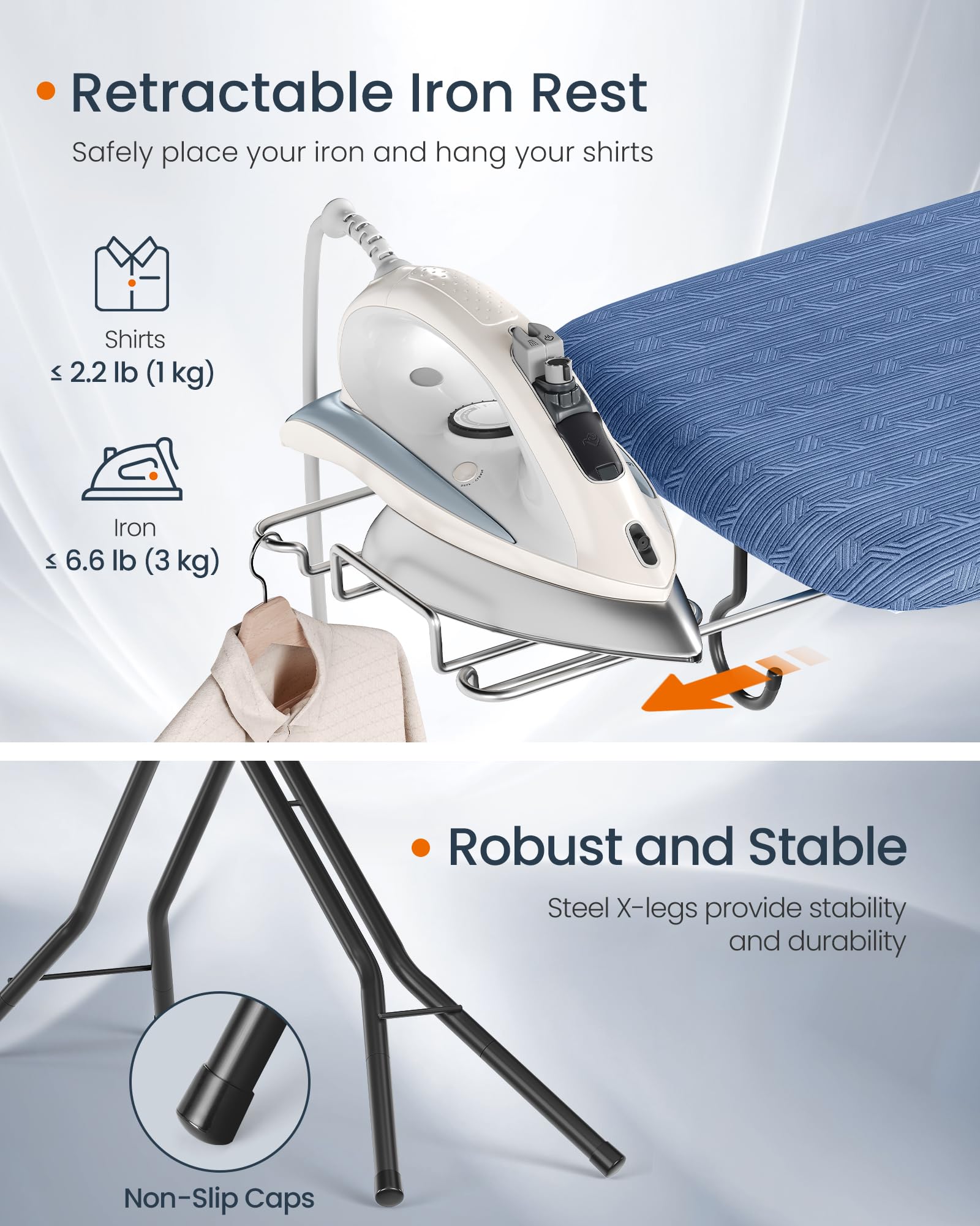 SONGMICS compact yet spacious ironing surface fits various garments