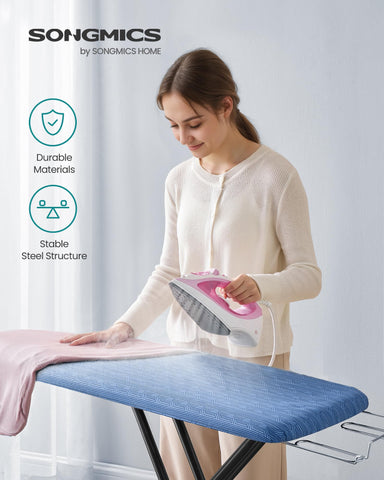 SONGMICS ironing board showing 7-height adjustment for comfortable ironing