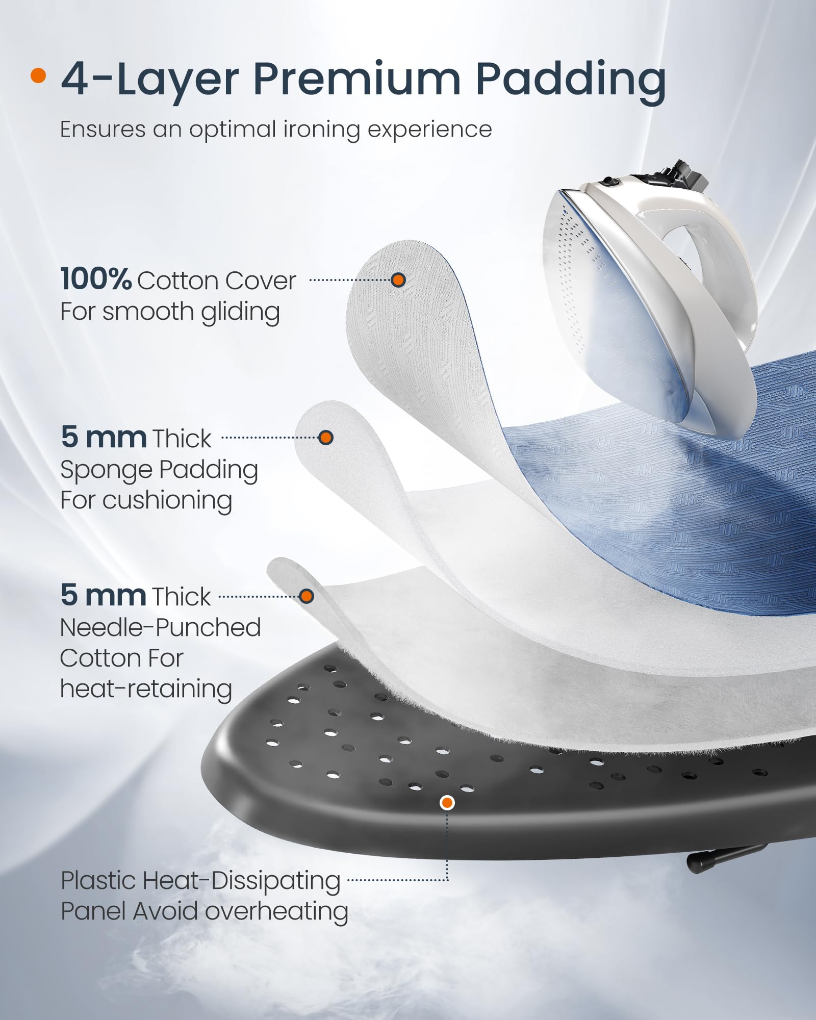 SONGMICS steel X-legs provide sturdy support during ironing