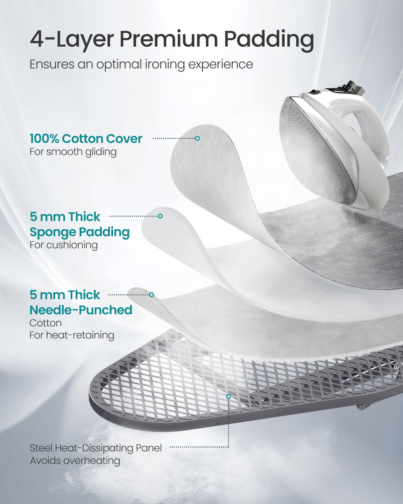 SONGMICS sturdy X-legs with non-slip pads maintain stability during ironing