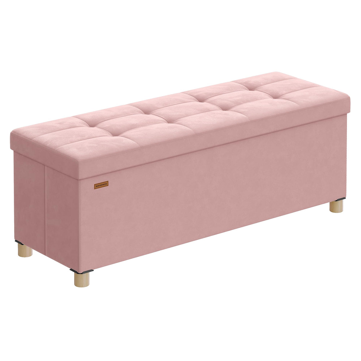 SONGMICS jelly pink storage ottoman with velvet top offers soft seating and hidden storage
