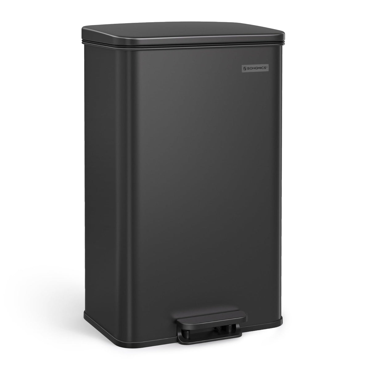 SONGMICS 10.5 gallon kitchen trash can with soft-close lid for quiet disposal.