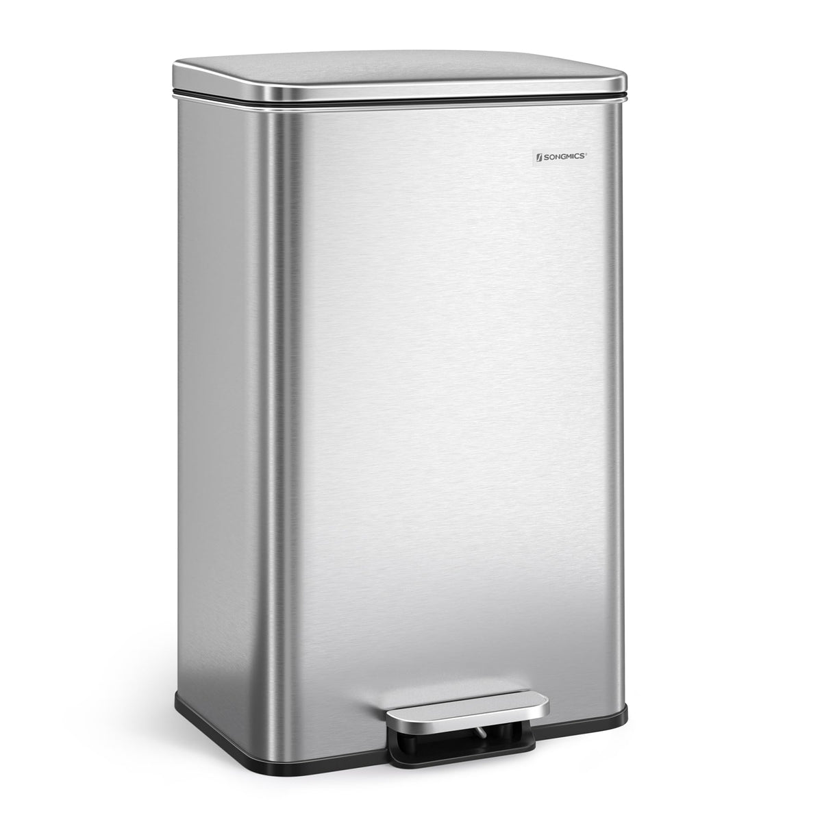 SONGMICS kitchen trash can 10.5 gallon with soft-close lid for quiet disposal.