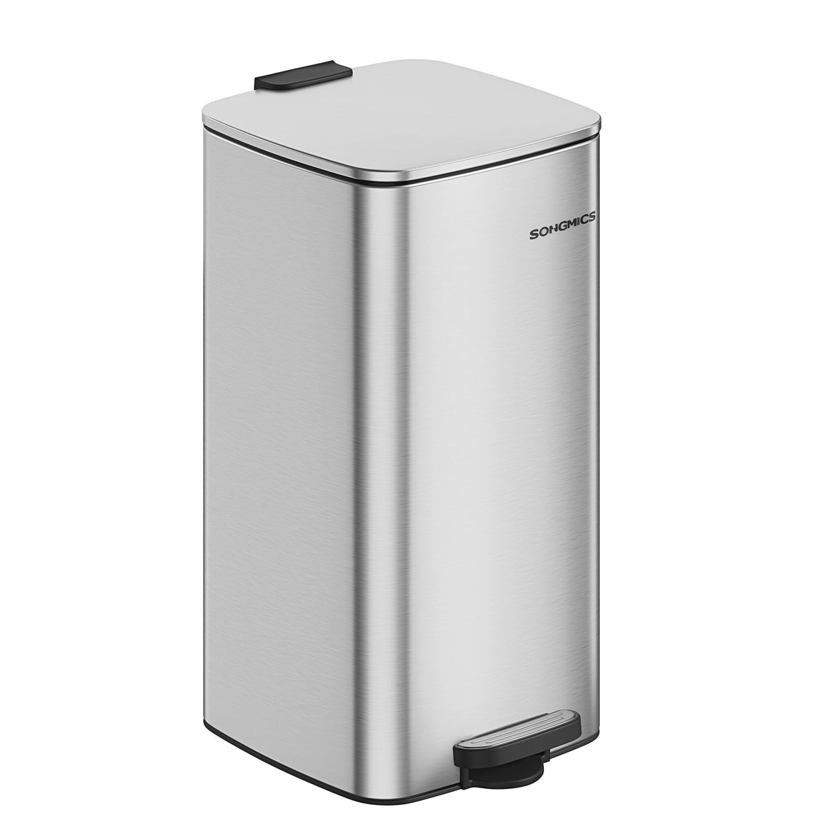 SONGMICS kitchen trash can with rectangular opening saves space and simplifies disposal.