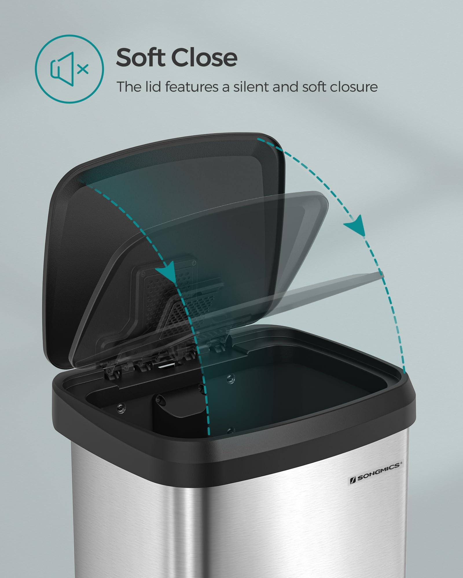 SONGMICS carbon filter lid helps absorb odors during cooking and cleaning.