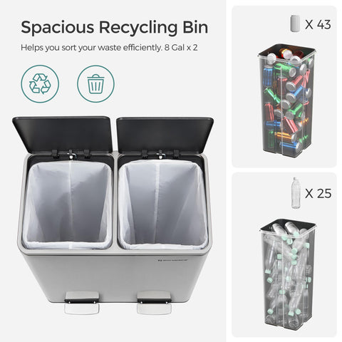 Compact SONGMICS kitchen trash can with dimensions 23.2x14.4x25.6 inches