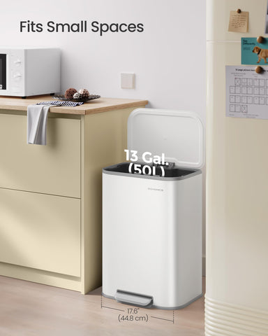 SONGMICS kitchen trash can features a wide pedal for hands-free opening.