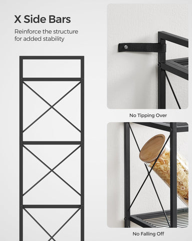 SONGMICS kitchen storage on five shelves for utensils and small appliances.