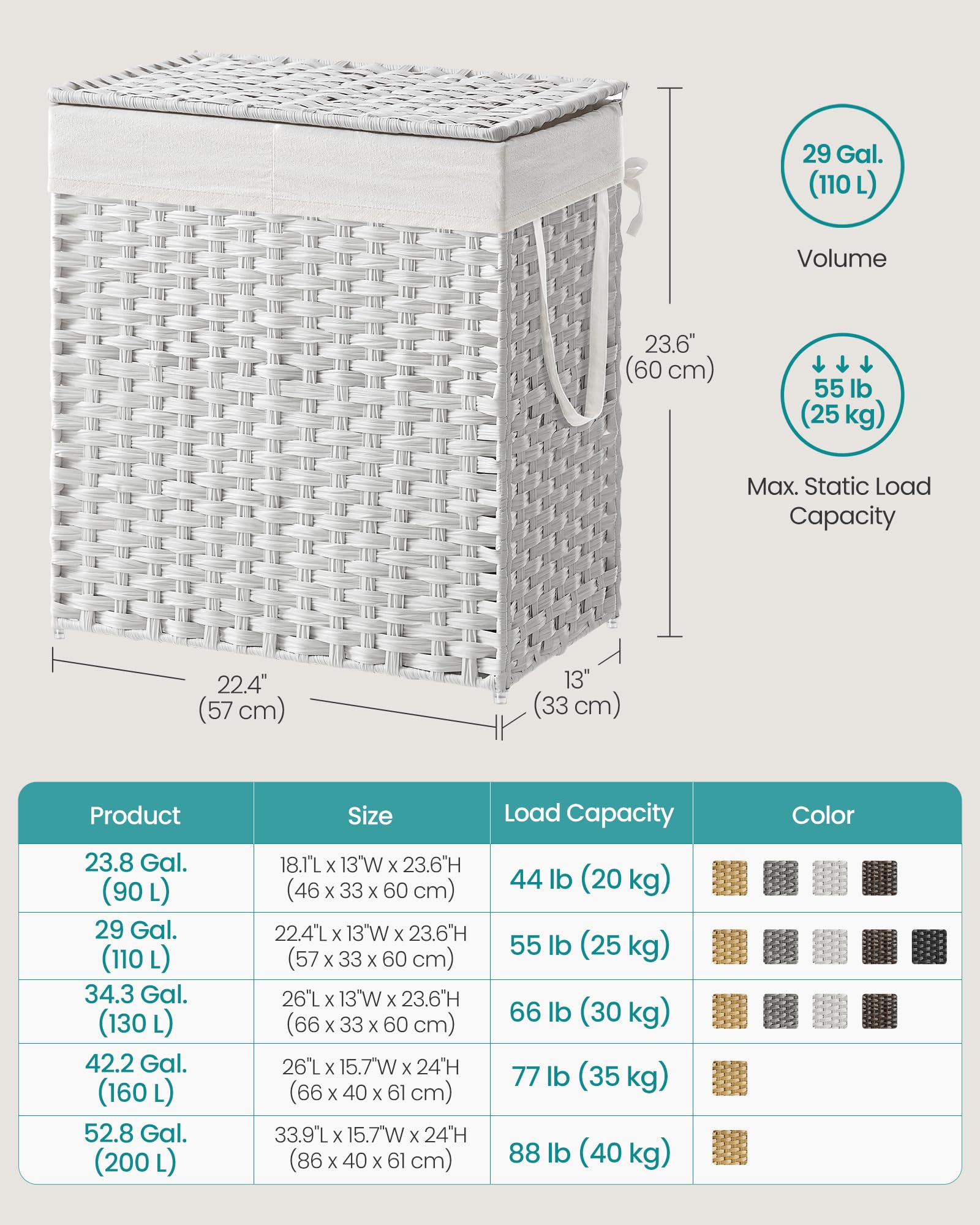 SongMics 29 gallon capacity suits weekly family laundry needs