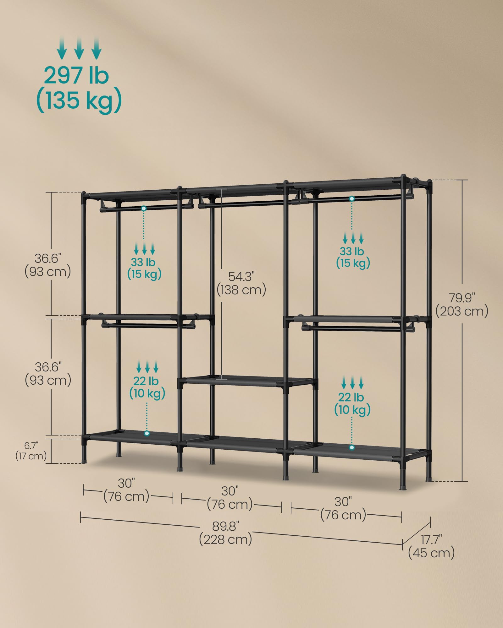 SongMICS large capacity dimensions help plan bedroom storage.
