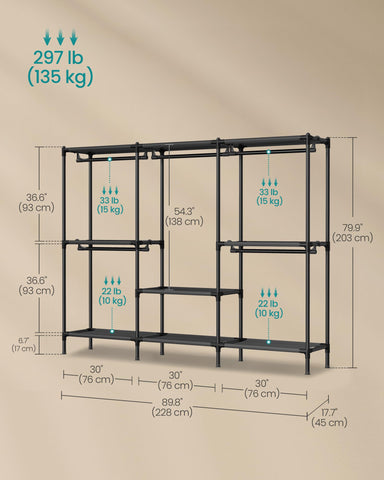 SongMICS large capacity dimensions help plan bedroom storage.