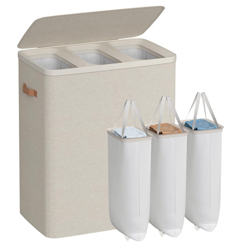 SONGMICS 50.2 gal laundry basket with three compartments for easy sorting.