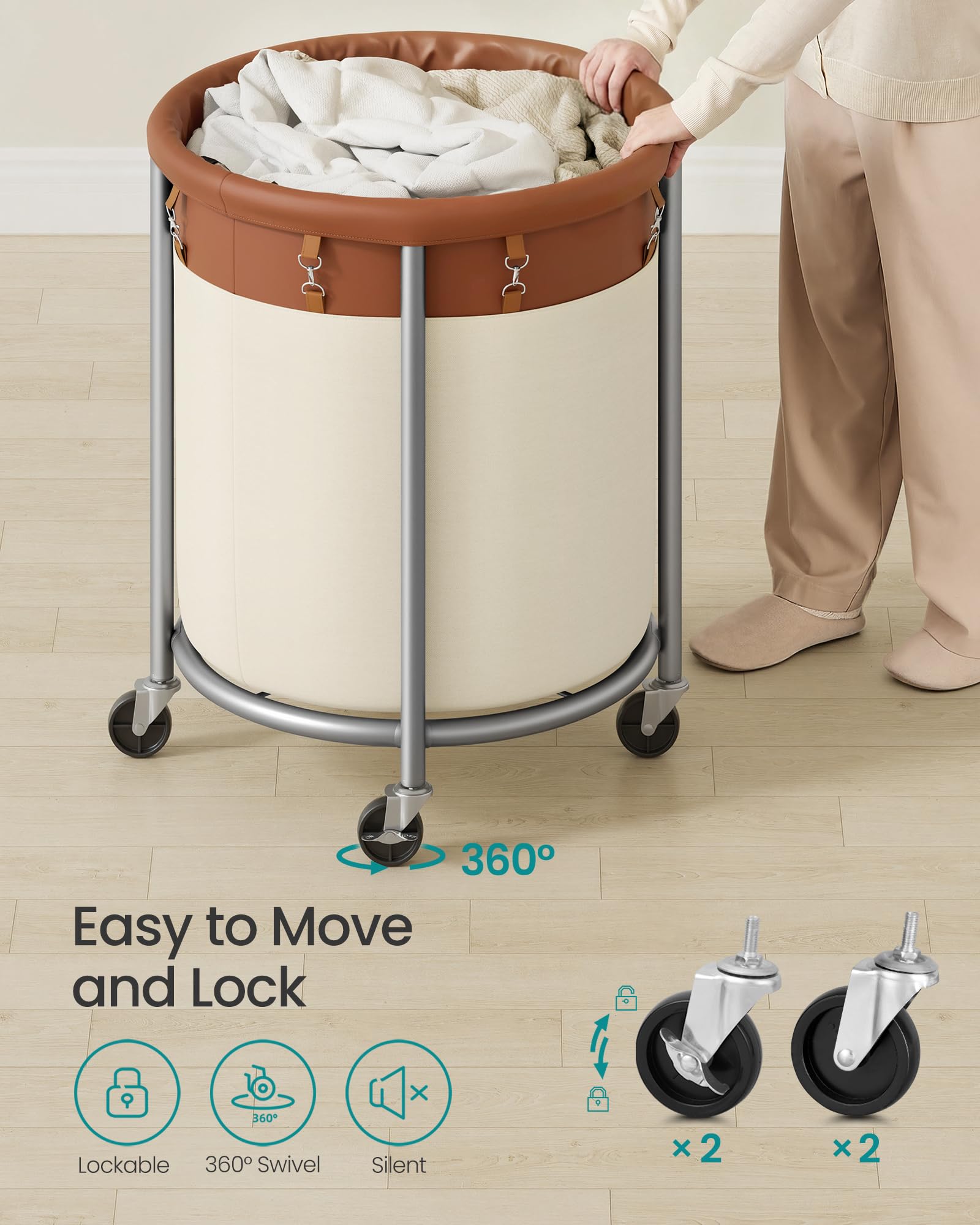 Coffee brown and cream white SONGMICS laundry basket complements modern spaces