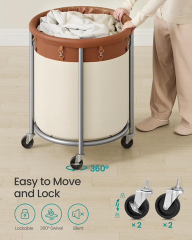 Coffee brown and cream white SONGMICS laundry basket complements modern spaces