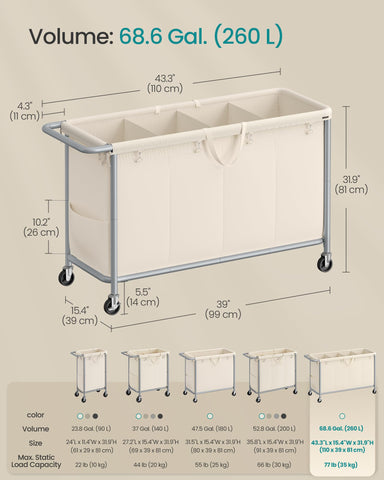 Songmics cream-white laundry basket design adds a clean look