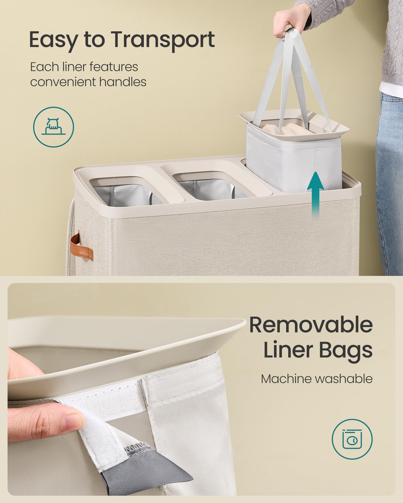 SONGMICS spacious capacity supports a full week's laundry for a busy household.
