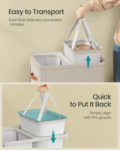 SONGMICS basket and bag handles support easy movement and emptying.