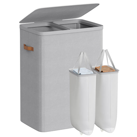 Songmics laundry basket front view with two compartments for easy sorting