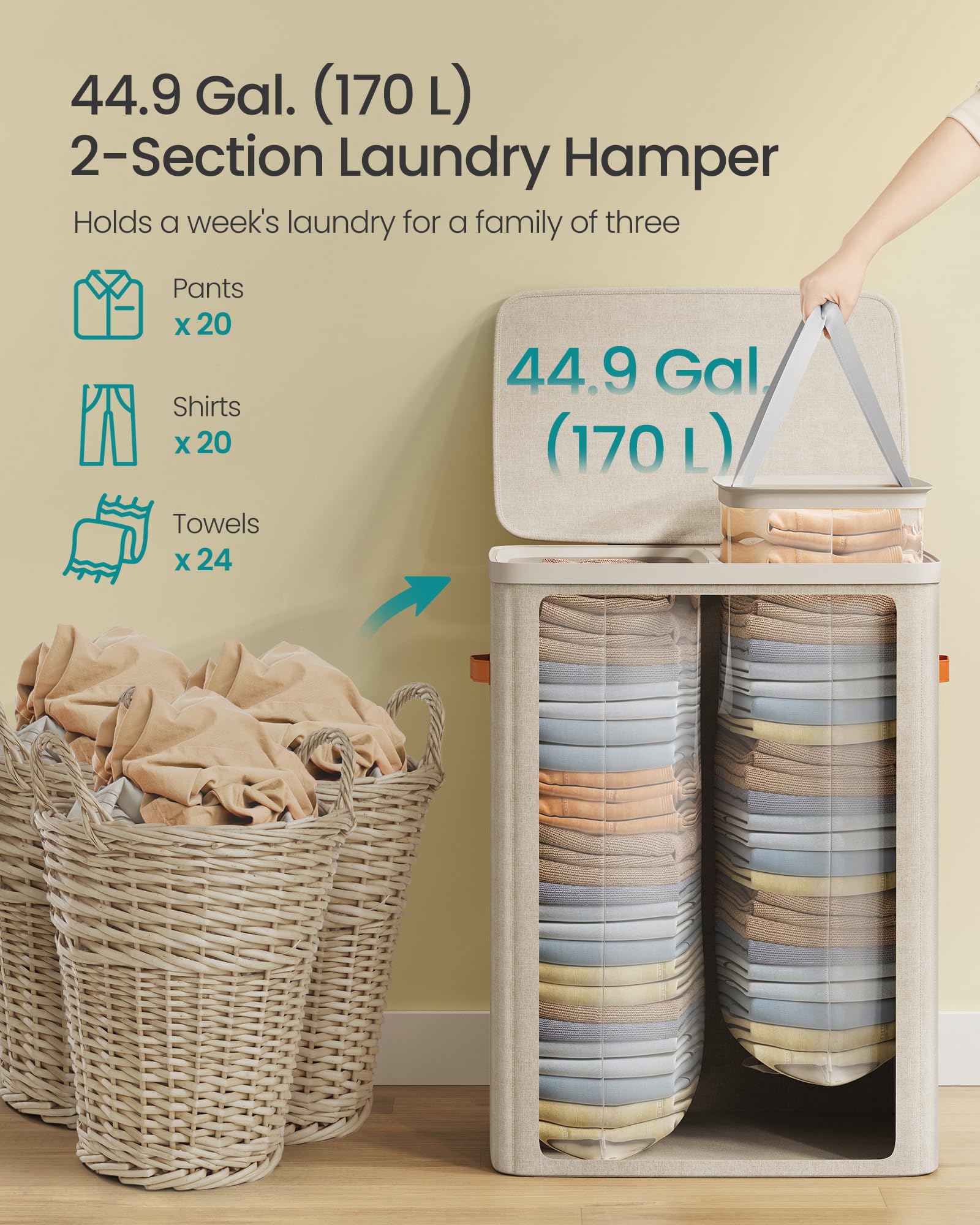 SONGMICS inner bag with handles for easy removal and washing.