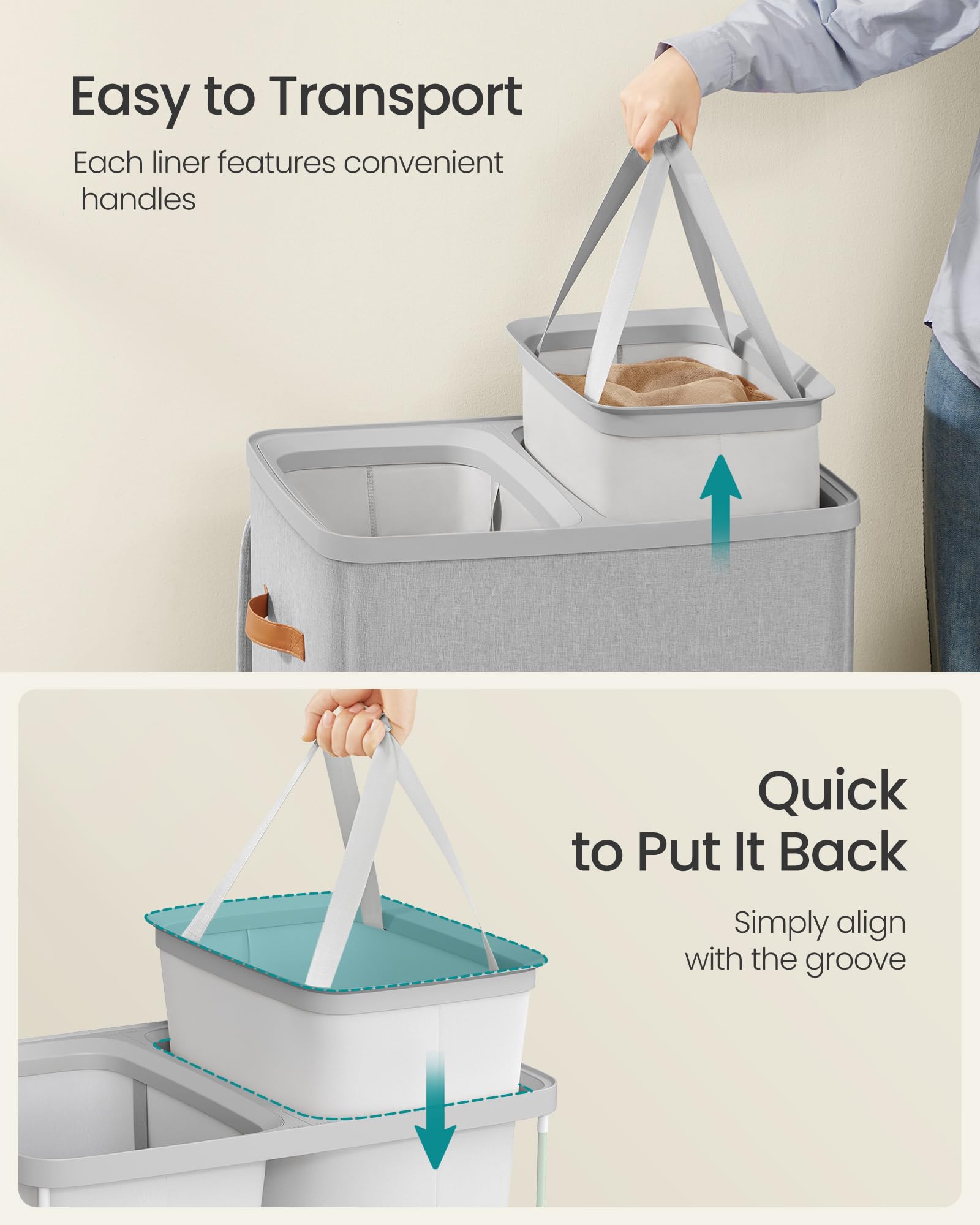 Songmics removable inner bag enables quick laundry transfer