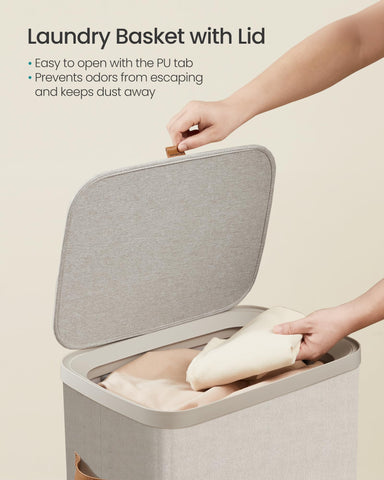 SONGMICS laundry basket lid closed protecting clothes from dust.