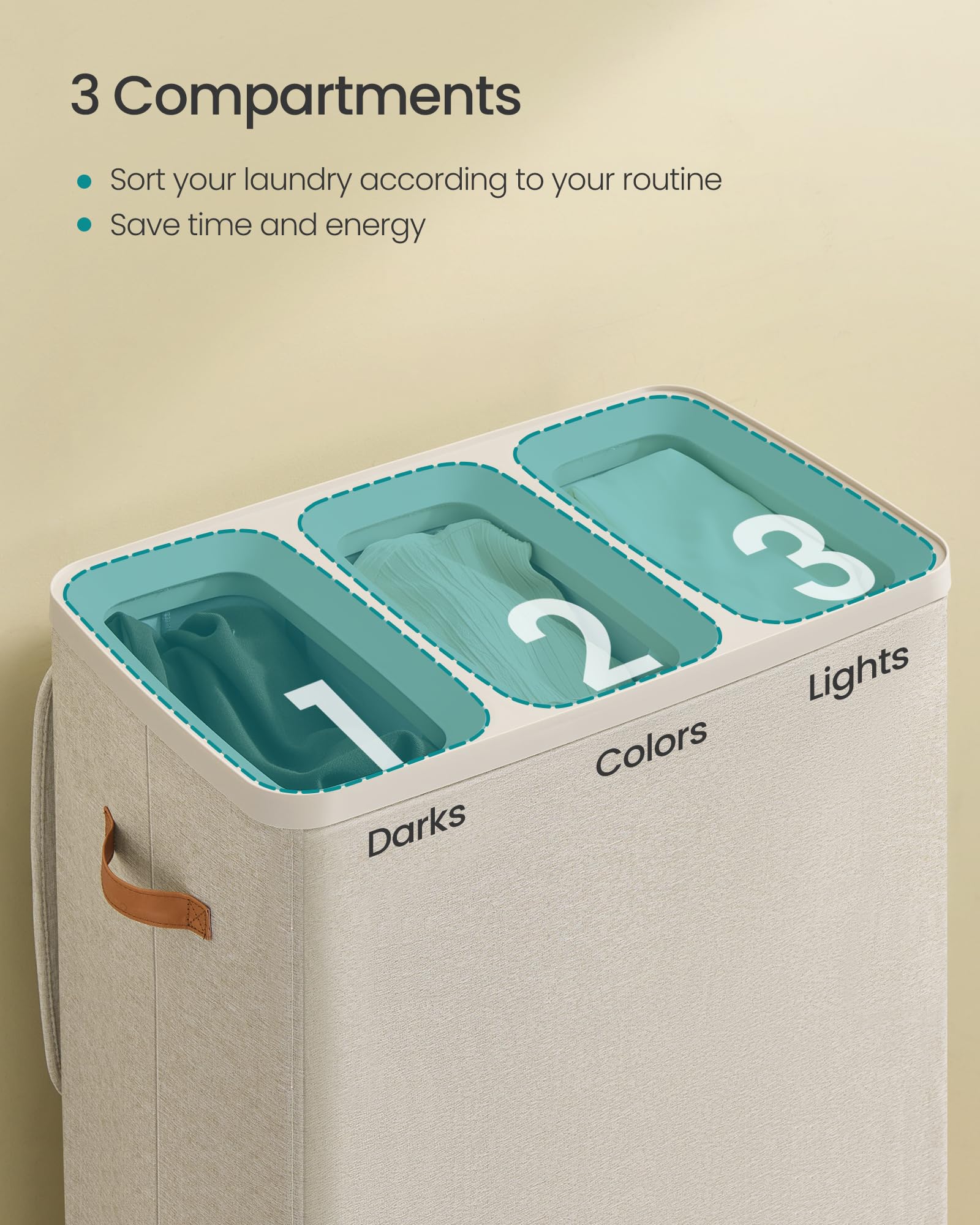 SONGMICS removable liners simplify bag changes for cleaner laundry management.