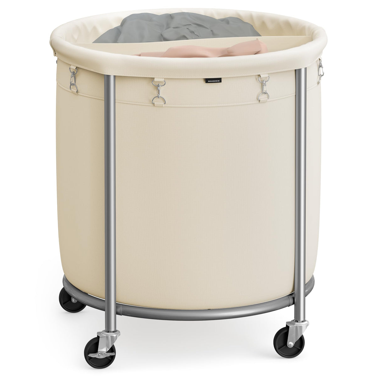 SONGMICS laundry basket with wheels, large capacity for bulky loads.