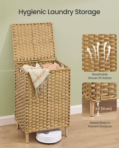 Songmics laundry bin feet elevate the base to protect fabrics.