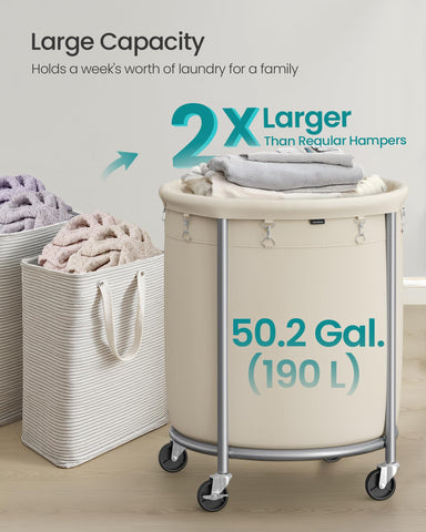 Heavy-duty laundry bin on casters ideal for clutter-free laundry