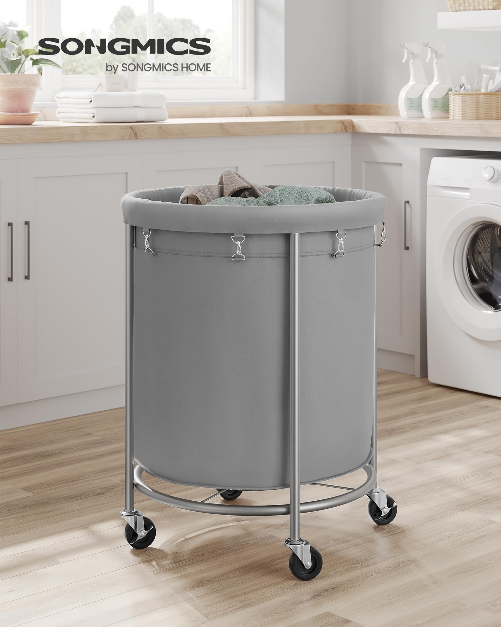 SONGMICS laundry cart with steel frame provides sturdy support for heavy clothing