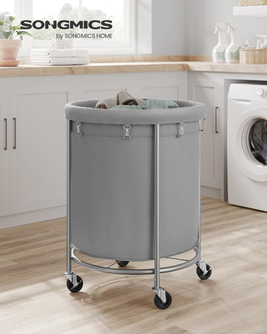 SONGMICS laundry cart with steel frame provides sturdy support for heavy clothing