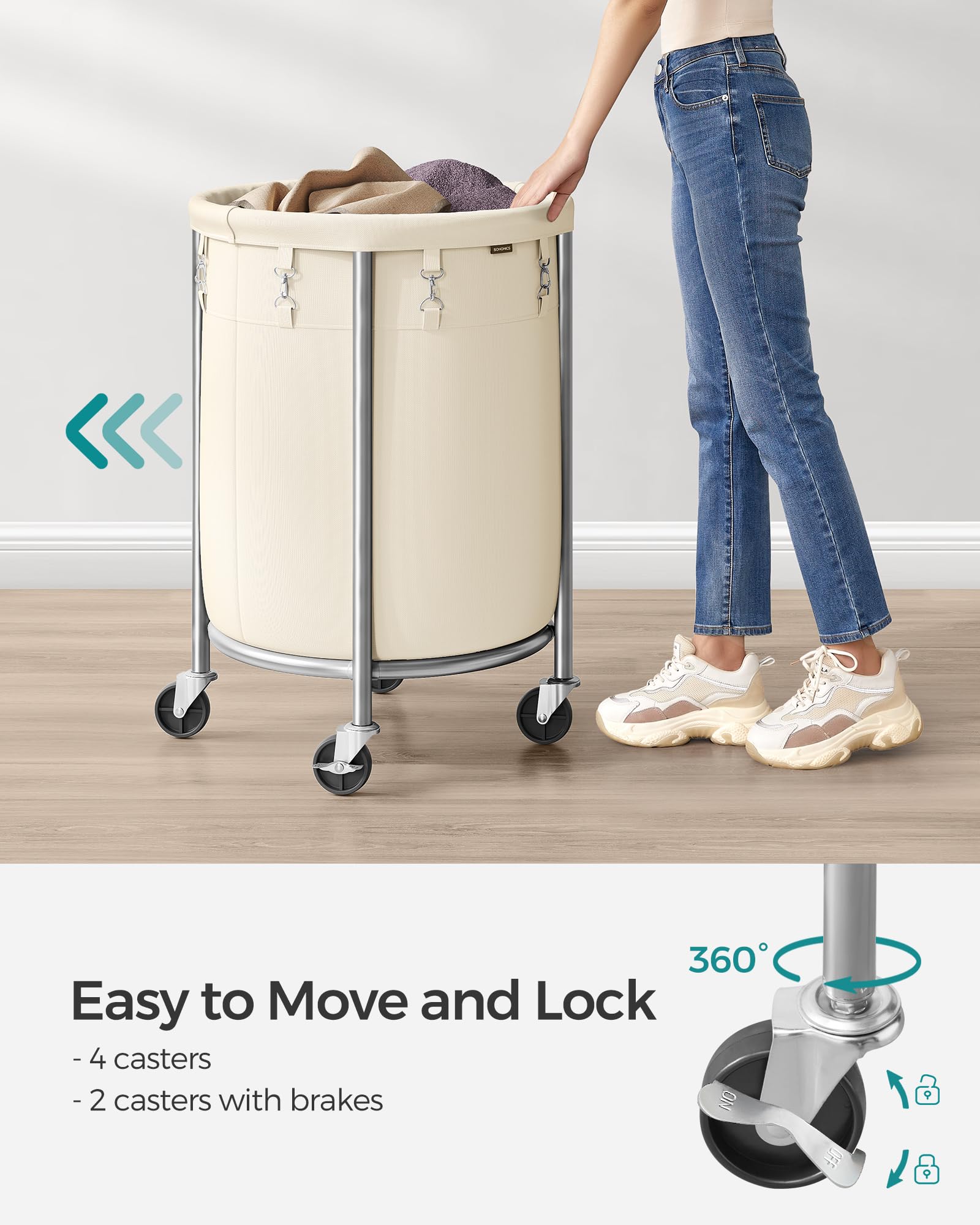 SongMics laundry cart with brakes to lock in place during transfer.