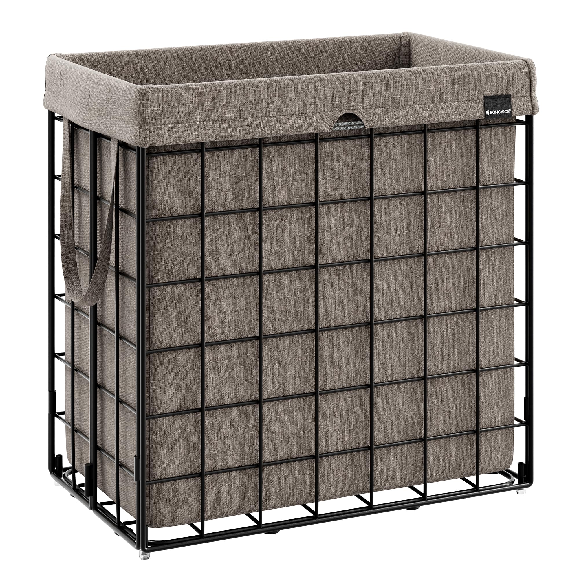 SONGMICS laundry hamper front view with sturdy frame and washable liner.