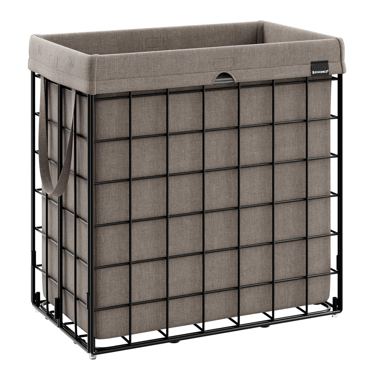SONGMICS laundry hamper front view with sturdy frame and washable liner.