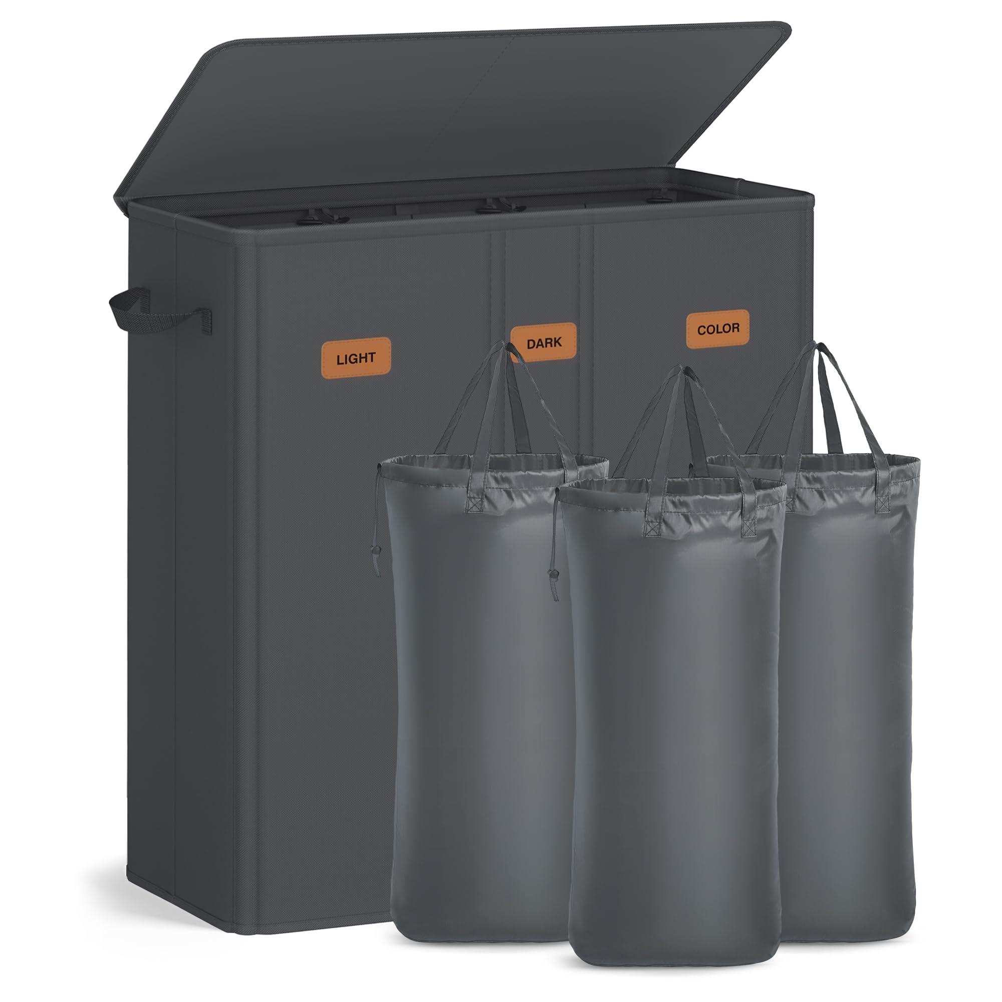 SONGMICS 3-compartment hamper with lid keeps clothes organized and dust-free.