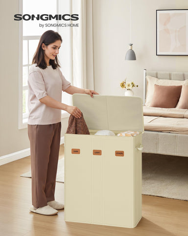 SongMics three-compartment sorter keeps dark, light, and color laundry neatly separated