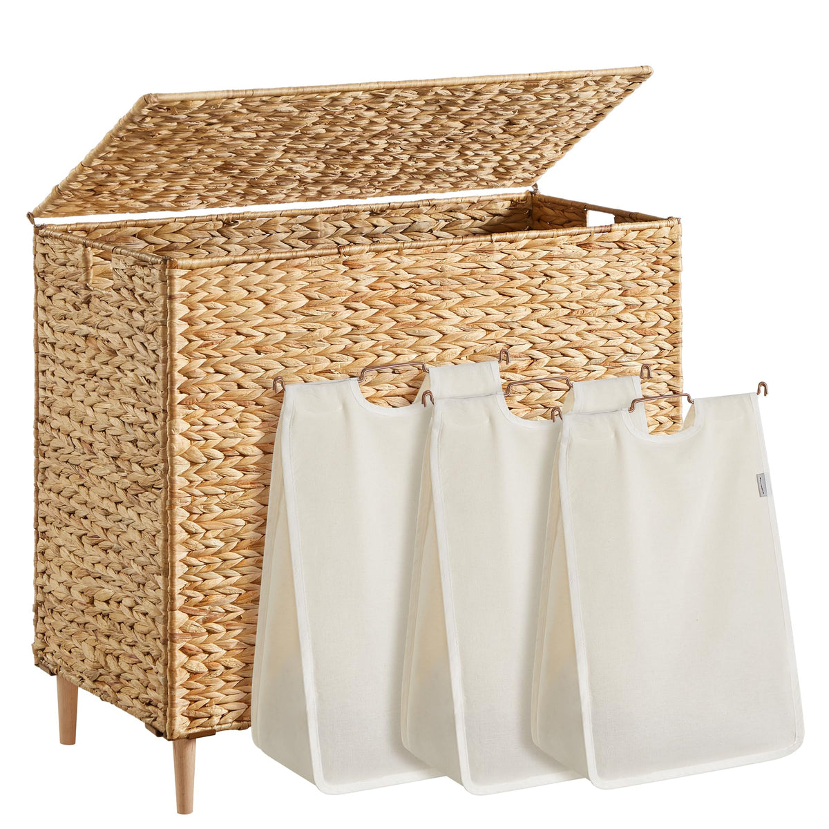 SongMics 3-section laundry hamper with lid offers ample capacity for sorting and storage.