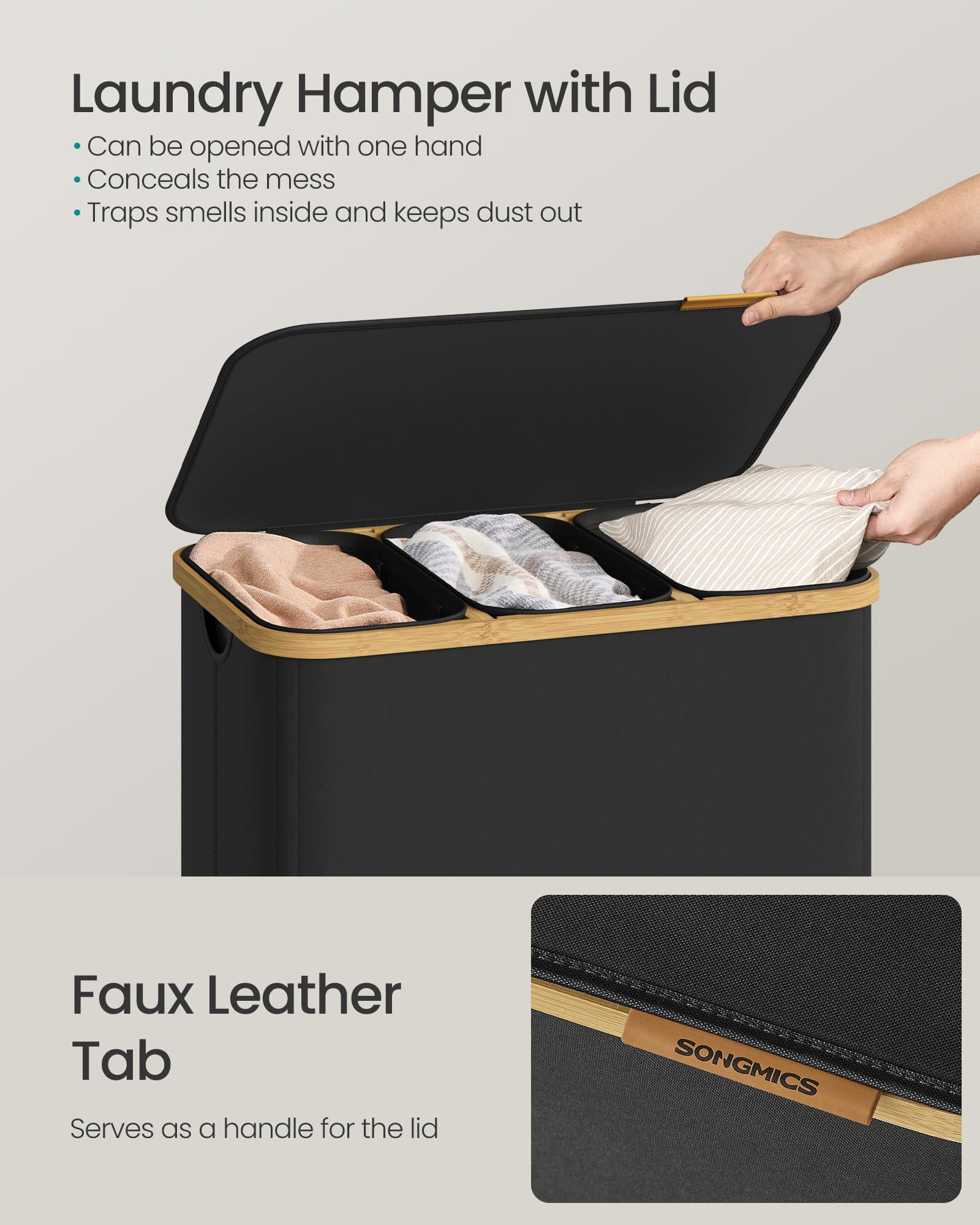 SongMics 44.9 gallon capacity fits a week's laundry for a family.