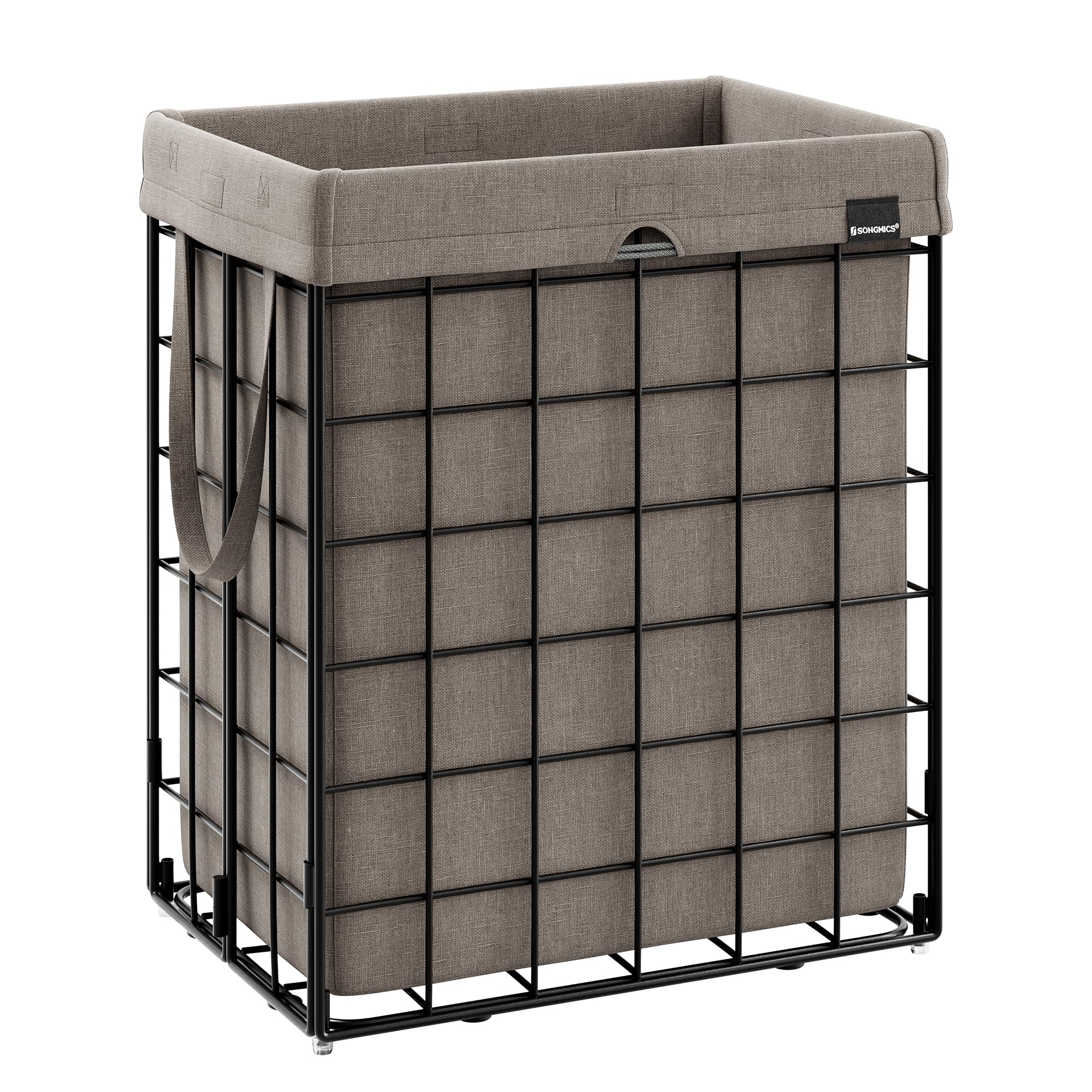 SONGMICS 90L laundry hamper full view in black and camel for organized spaces