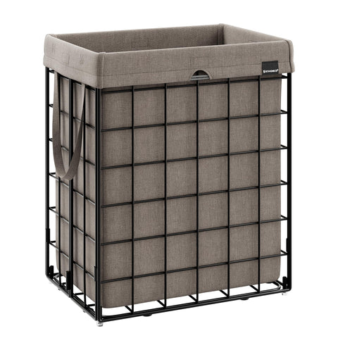 SONGMICS 90L laundry hamper full view in black and camel for organized spaces