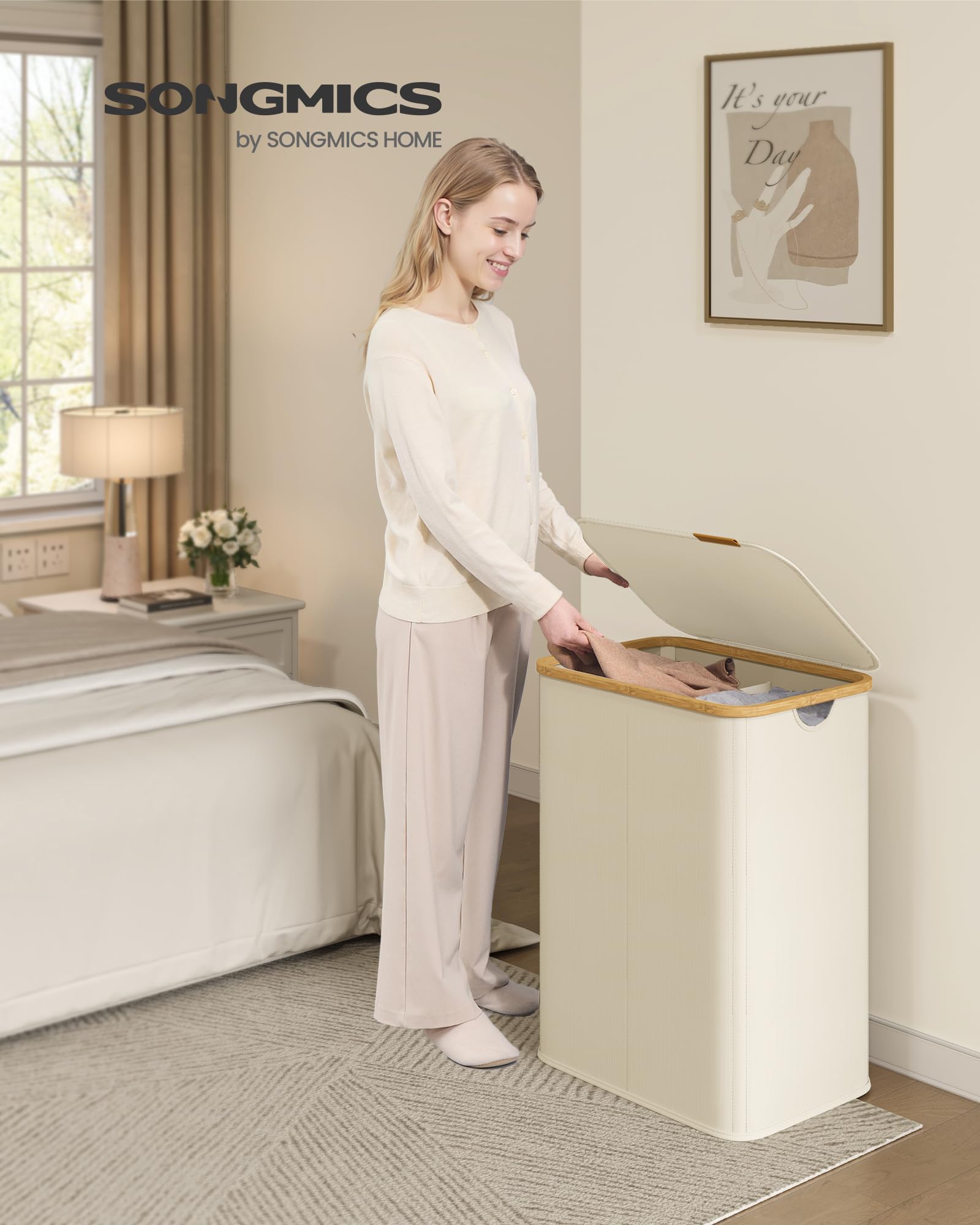 SONGMICS bamboo frame laundry hamper adds natural elegance