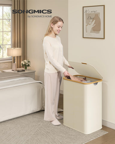 SONGMICS bamboo frame laundry hamper adds natural elegance