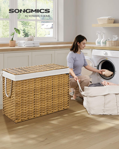 SONGMICS hamper compact size demonstrates its fit for tight spaces while holding a full load.
