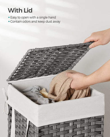SONGMICS laundry hamper compact design fits tight spaces.