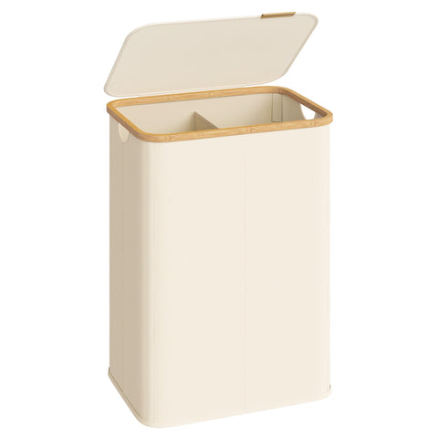 SONGMICS cream white lid on laundry hamper protects privacy and blocks dust