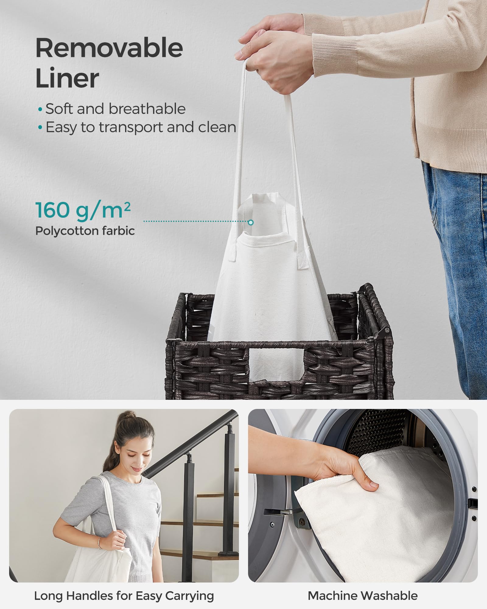 SONGMICS foldable design with cut-out handles and floor-friendly feet for easy storage.
